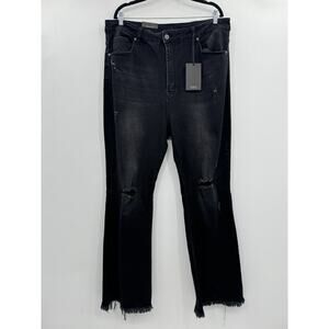 Risen LA Bentley Curvy High Rise Flare Jeans 3XL 20/22 Black Distressed Raw Hem